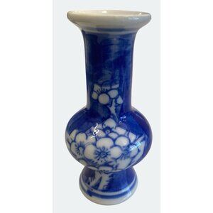 Blue & White Ceramic Vase With Floral Design Small Bud Vase Hand-Painted Decorat